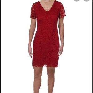 Lauren Ralph Lauren garnet red short sleeve lace party dress. Size 6.